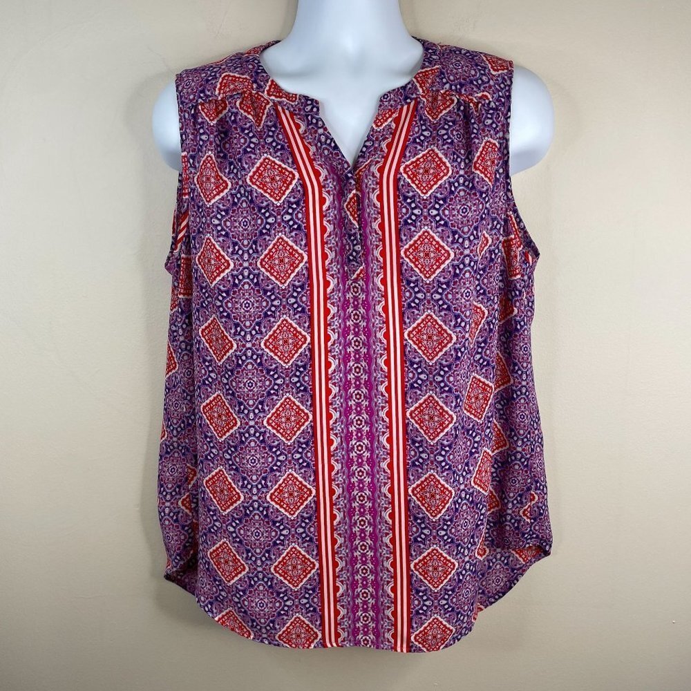 Violet & Claire Colorful‎ Sleeveless Top 1X Popover Tunic Relaxed Chiffon Casual